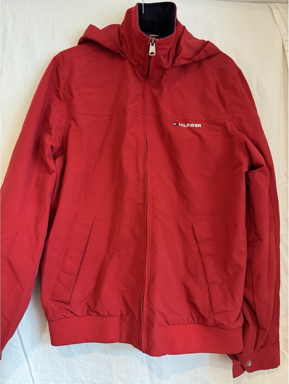 Tommy Hilfiger Men's Red Hooded Lined Full Zip Jacket Solid Size S